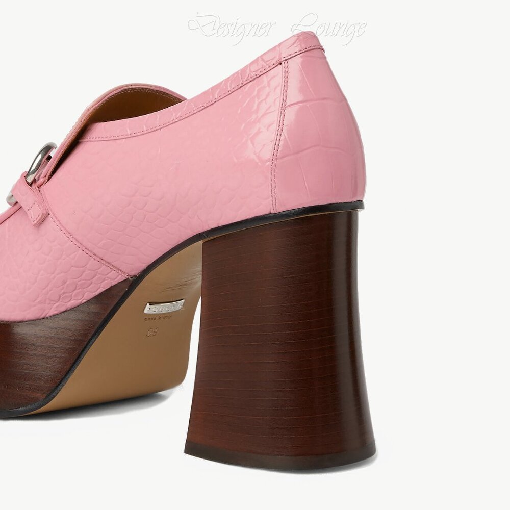 NEW GUCCI Horsebit Pink Croc Embossed Leather Platform Loafers EU 40.5 US 10.5 - Picture 8 of 10